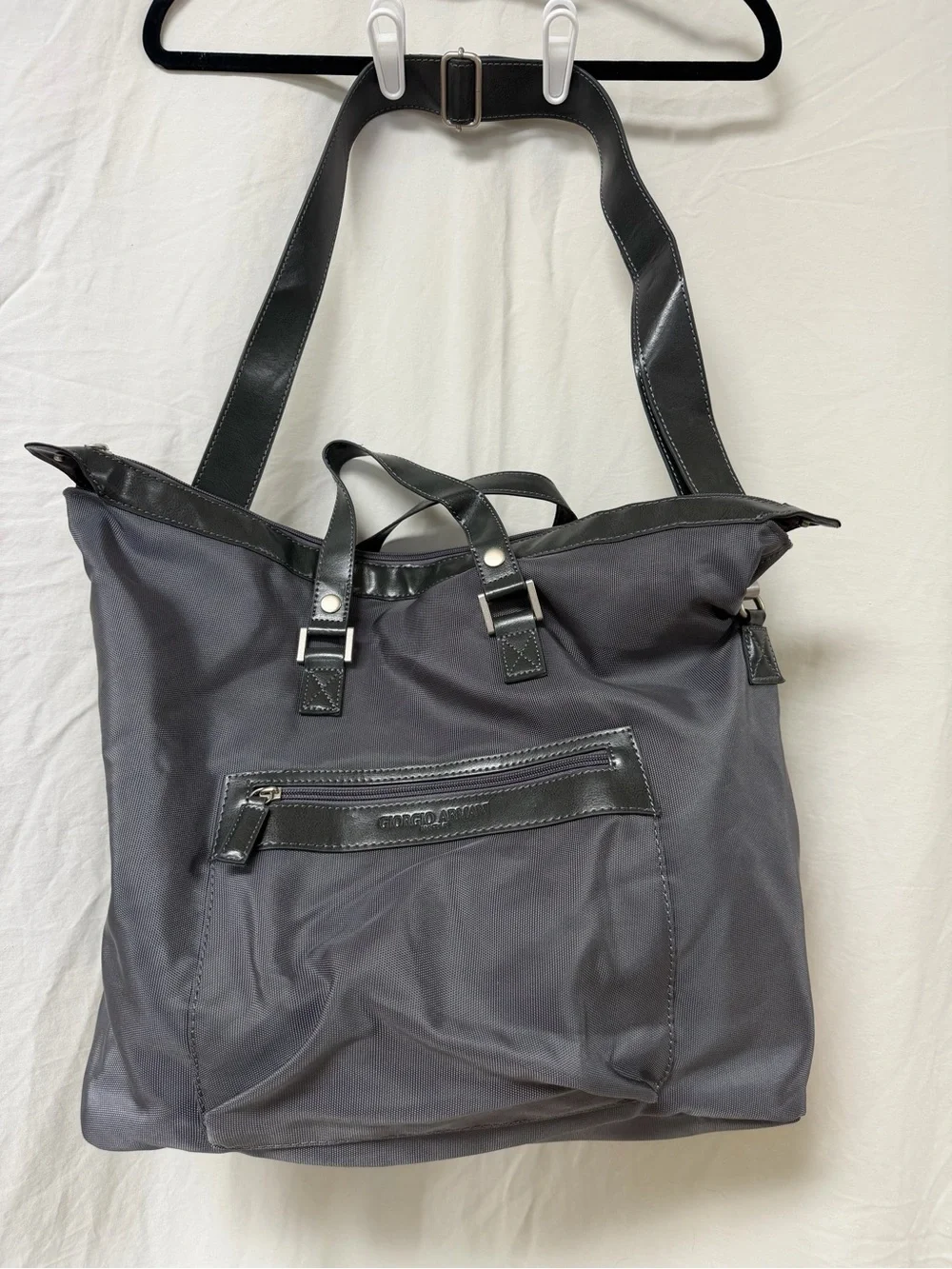 NWOT Georgio Armani Gray/Black Travel Gym Bag W/Adjustable Shoulder Strap